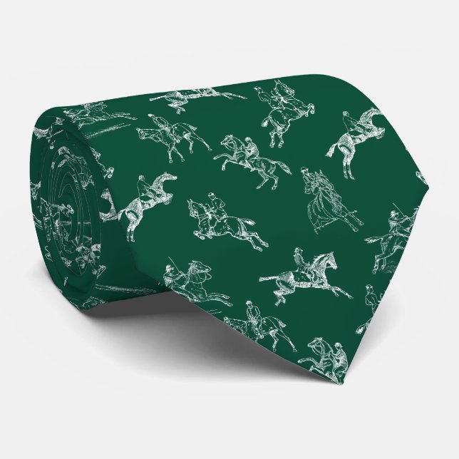 Classy Elegant Equestrian Green White Horse Riding Tie (Rolled)