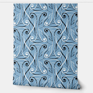 Classy Elegant Foliage & Swirls Pattern Dusty Blue Wallpaper