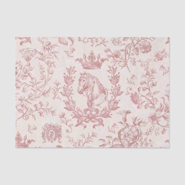 Classy Elegant French Red Equestrian Floral Toile Tissue Paper (Front)