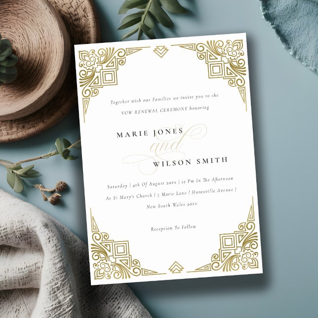 Classy Elegant Gold Art Deco Ornate Vow Renewal Invitation (Creator Uploaded)