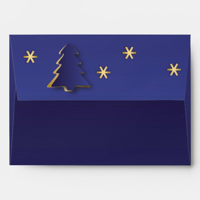 Classy Elegant Gold Blue Christmas Tree Envelope (Back (Top Flap))