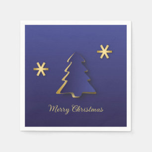 Classy Elegant Gold Blue Christmas Tree Napkin