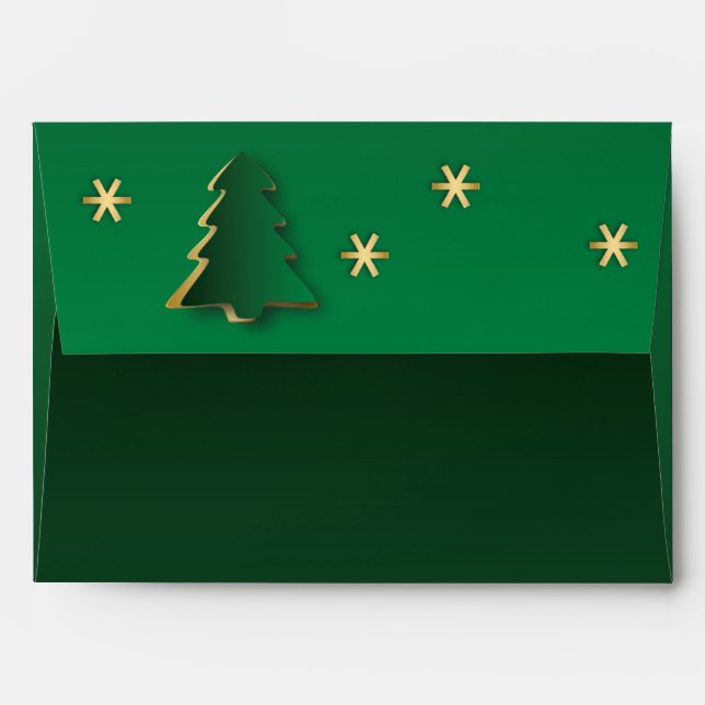 Classy Elegant Gold Green Christmas Tree Envelope (Back (Top Flap))