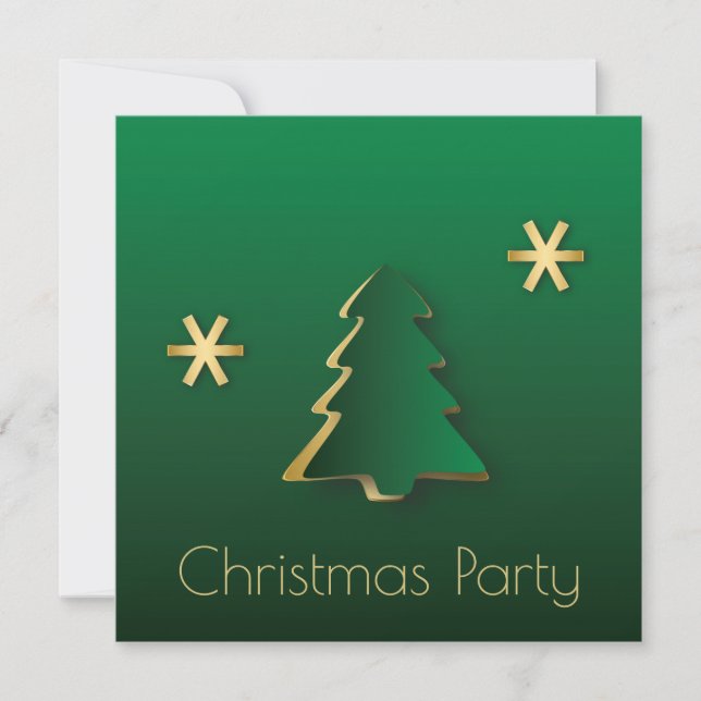 Classy Elegant Gold Green Christmas Tree Invitation (Front)