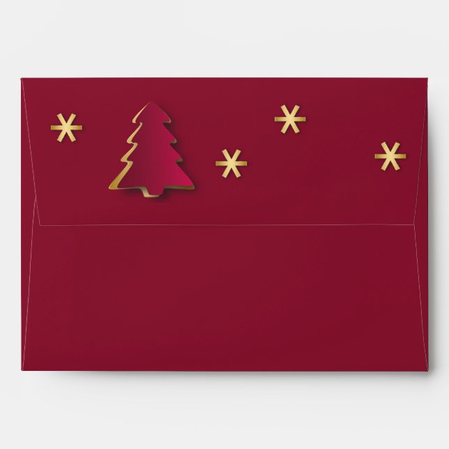 Classy Elegant Gold Red Christmas Tree Envelopes (Back (Top Flap))