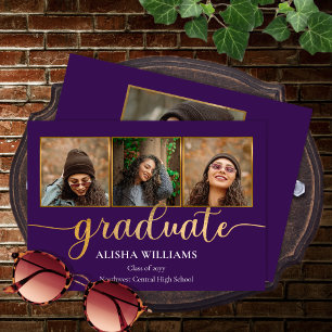 Classy Elegant Gold Script Text Graduate 4 Photo A Announcement