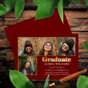 Classy Elegant Gold Text Graduate 4 Photo  Announcement