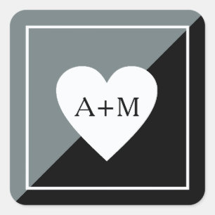classy elegant grey + black love heart wedding square sticker