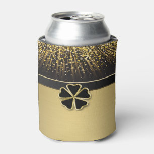 Classy Elegant Irish Shamrock ,Faux Gold Confetti Can Cooler
