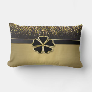 Classy Elegant Irish Shamrock ,Faux Gold Confetti Lumbar Pillow