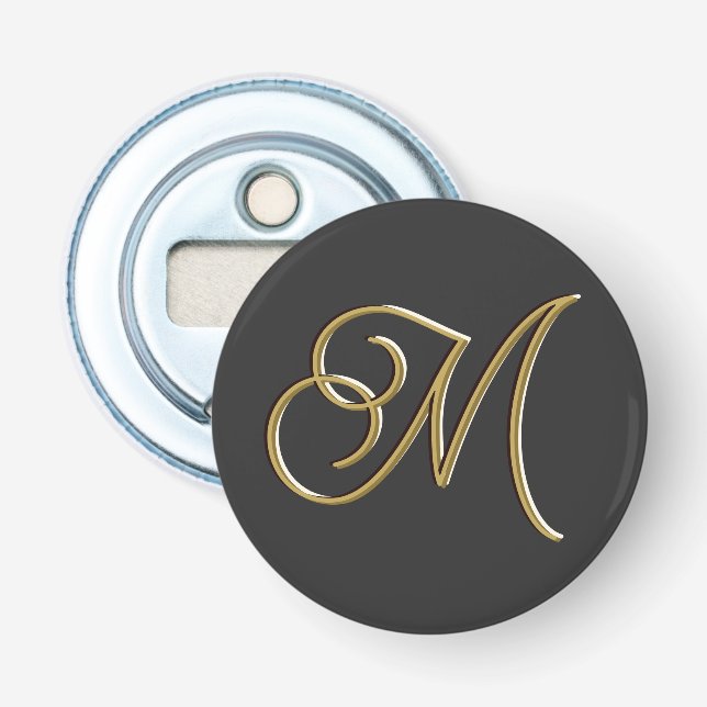  Classy Elegant Luxury Black Gold Minimal Monogram Bottle Opener (Front)