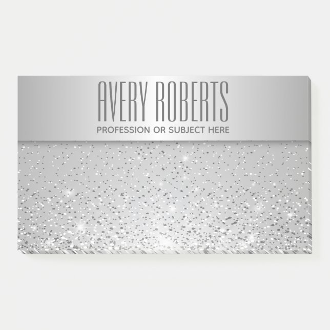 Classy Elegant Luxury Silver Glitter Post-it Notes (Front)