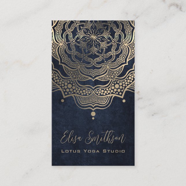  Classy Elegant Mandala Chic Luxury Gold Navy Blue Business Card (Front)