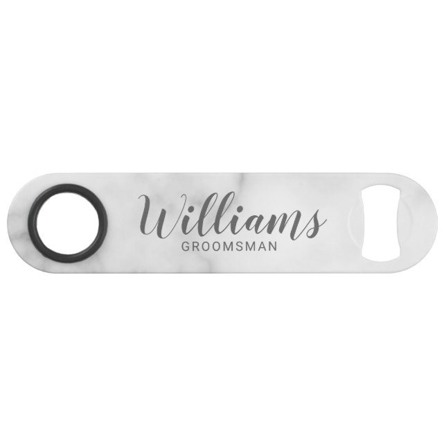 Classy Elegant Marble Personalized Groomsmen Bar Key (Front (Horizontal))