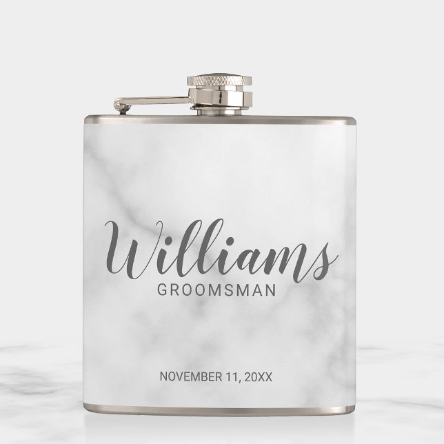 Classy Elegant Marble Personalized Groomsmen Hip Flask (Creator Uploaded)