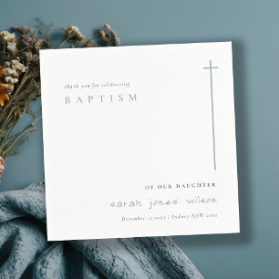 Classy Elegant Minimal Blue Typography Baptism Napkin