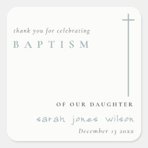 Classy Elegant Minimal Blue Typography Baptism Square Sticker