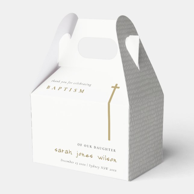 Classy Elegant Minimal Gold Typography Baptism Favor Box (Front Side)