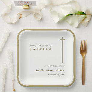 Classy Elegant Minimal Gold Typography Baptism Paper Plate