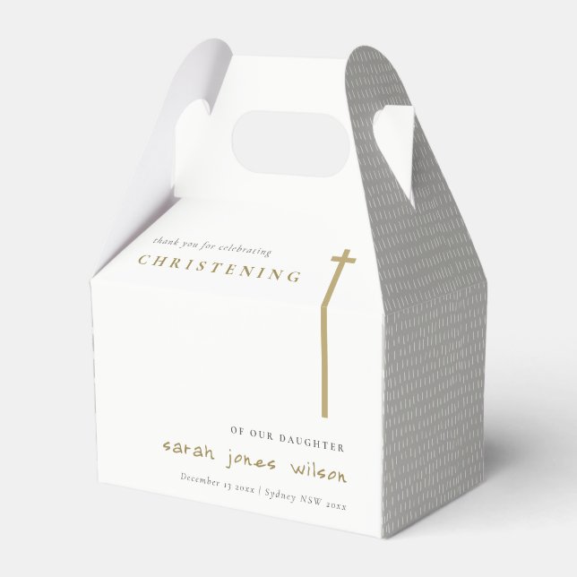 Classy Elegant Minimal Gold Typography Christening Favor Box (Front Side)