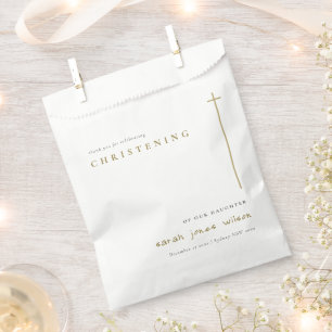 Classy Elegant Minimal Gold Typography Christening Favour Bag