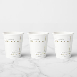 Classy Elegant Minimal Gold Typography Christening Paper Cups
