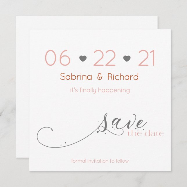 Classy Elegant Minimalist Blush Save the Date Invitation (Front/Back)