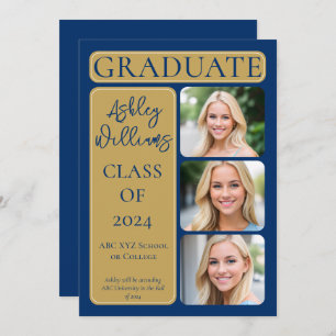 Classy Elegant Minimalist Graduate 3 Photo Announcement