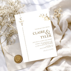 Classy Elegant Monogram White and Gold Wedding Invitation