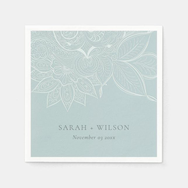 Classy Elegant Ornate Paisley Dusky Blue Wedding Napkin (Front)