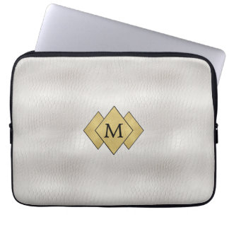 Classy Elegant Personalized Faux White Leather Laptop Sleeve