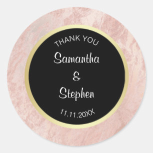Classy Elegant Pink Rose Black Gold Foil Wedding Classic Round Sticker