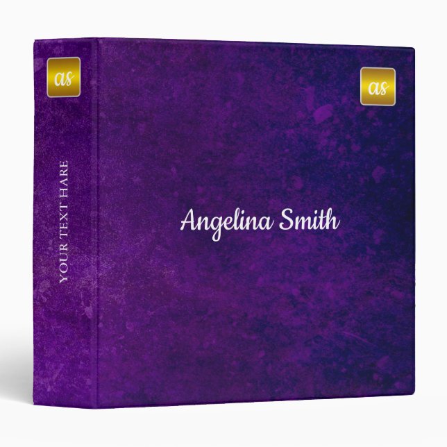 Classy elegant purple Background gold monogram Binder (Front/Spine)