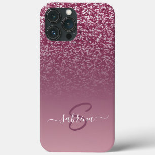 Classy Elegant Purple Glitter Monogrammed Name iPhone 13 Pro Max Case