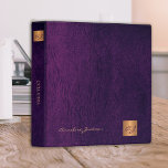 Classy elegant purple leather gold monogram office binder<br><div class="desc">Monogrammed luxury exclusive looking office or personal work organizer binder featuring faux copper metallic gold glitter squares with your business or personal script name initials on front and spine over a stylish purple faux leather background. Suitable for small business, corporate or independent business professionals, personal branding or stylists specialists, artists...</div>