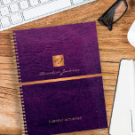 Classy elegant purple leather gold monogrammed planner<br><div class="desc">Luxury exclusive looking office or personal monogrammed 2025 planner featuring a faux copper metallic gold glitter square with your monogram name initials and a sparkling stripe over a stylish purple indigo faux leather background. Suitable for small business, corporate or independent business professionals, personal branding or stylists specialists, makeup artists or...</div>