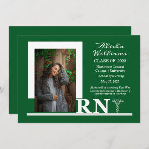 Classy Elegant RN Caduceus 1 Photo Dk Green Announcement