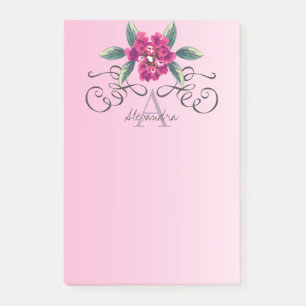 Classy Elegant Rose Floral Monogram Post-it Notes