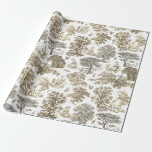 Classy Elegant Rustic Beige Country Toile Wrapping Paper