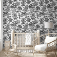 Classy Elegant Rustic Black White Horse Toile
