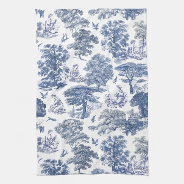 Classy Elegant Rustic Blue Country Toile Kitchen Towel (Vertical)
