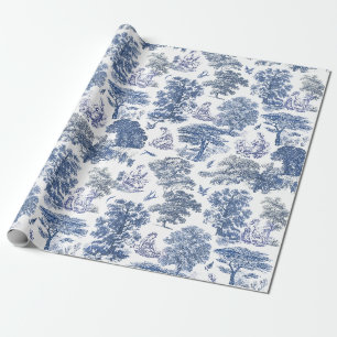 Classy Elegant Rustic Blue Country Toile Wrapping Paper