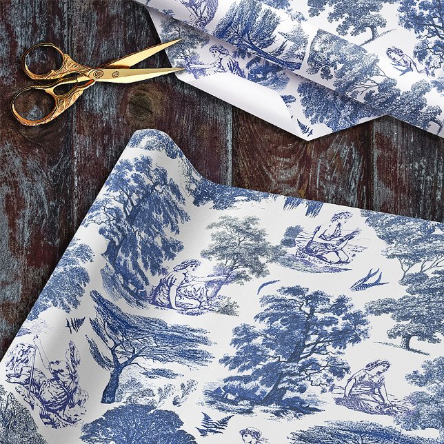 Classy Elegant Rustic Blue Country Toile Wrapping Paper (Creator Uploaded)