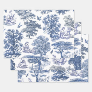 Classy Elegant Rustic Blue Country Toile Wrapping Paper Sheet