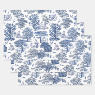 Classy Elegant Rustic Blue Country Toile Wrapping Paper Sheet