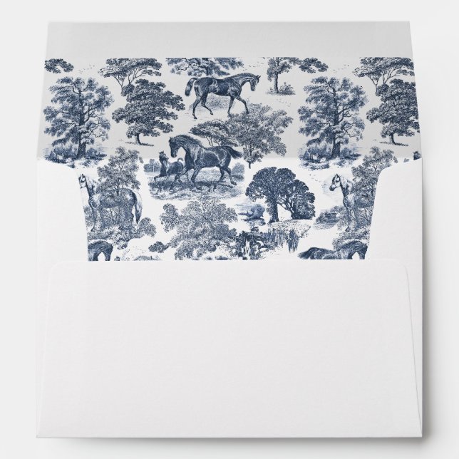 Classy Elegant Rustic Blue Horses Country Toile Envelope (Back (Bottom))