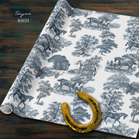 Classy Elegant Rustic Blue Horses Country Toile