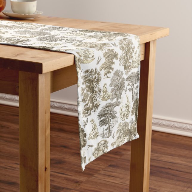 Classy Elegant Rustic Gold Beige Country Toile Short Table Runner (In Situ)