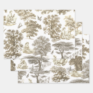 Classy Elegant Rustic Gold Beige Country Toile Wrapping Paper Sheet