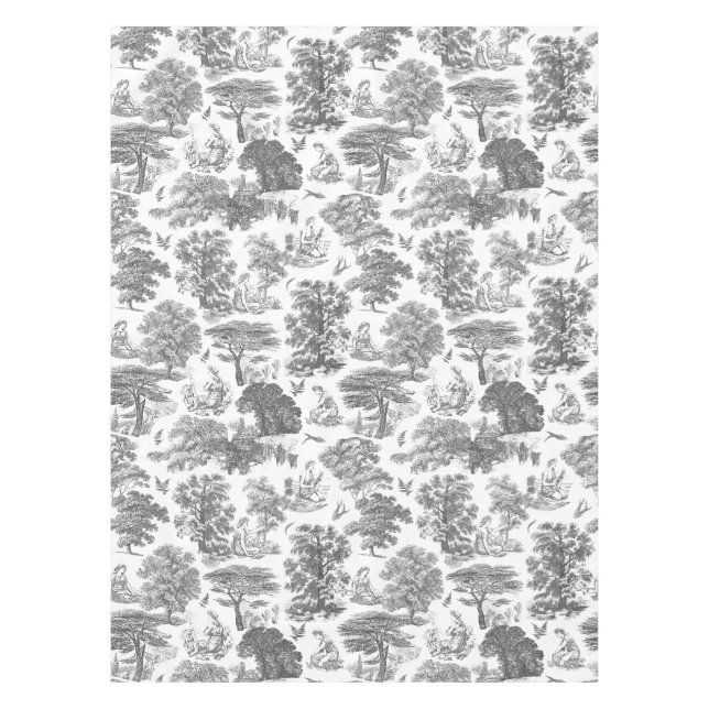 Classy Elegant Rustic Grey Country Toile Tablecloth (Front)